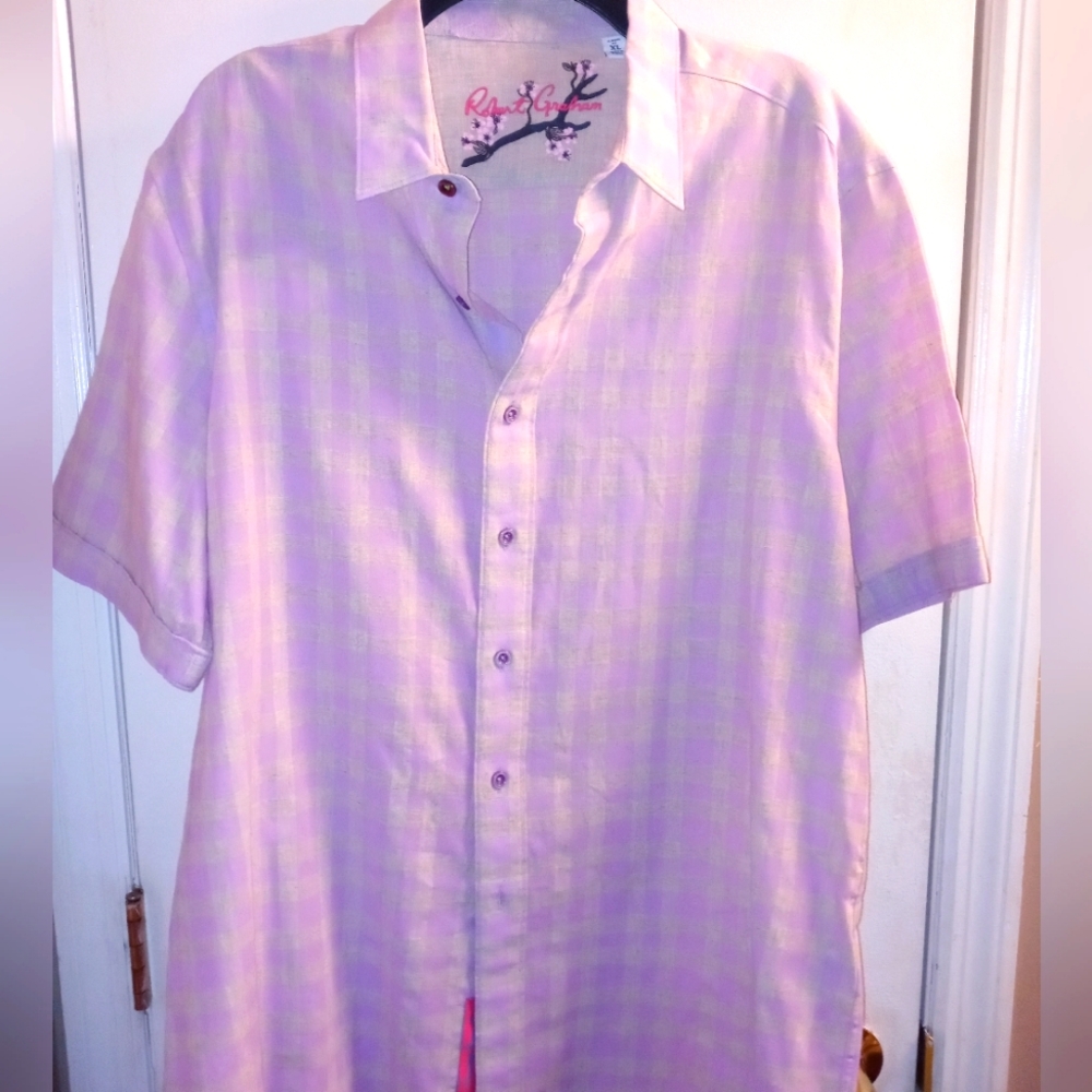 Robert Graham Lavender Checkered Casual Button Down Shirt